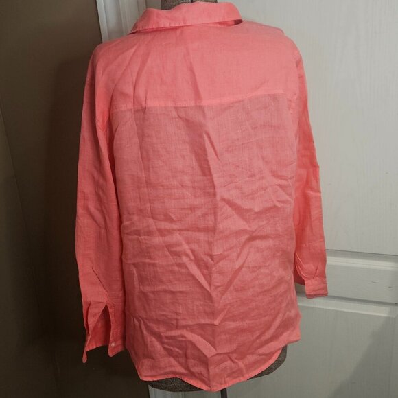 Salmon Coloured Linen Long Sleeve Shirt Large - Picture 3 of 8